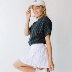 Boss Crop Tee, Navy Pinstripe -Albionfit Store 369A6765final