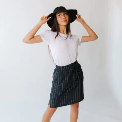 The Away Skirt, Navy Pinstripe -Albionfit Store 369A6811final