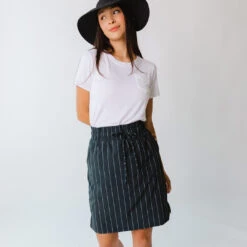 The Away Skirt, Navy Pinstripe -Albionfit Store 369A6818finnal
