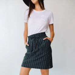 The Away Skirt, Navy Pinstripe -Albionfit Store 369A6836final