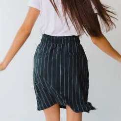 The Away Skirt, Navy Pinstripe -Albionfit Store 369A6841final