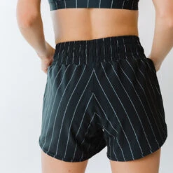 Navy Pinstripe Lunge Shorts -Albionfit Store 369A6939final