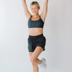 Navy Pinstripe Lunge Shorts -Albionfit Store 369A6951final