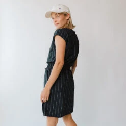 Navy Pinstripe Going Places Dress -Albionfit Store 369A7075final