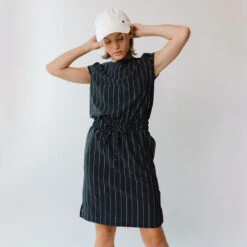 Navy Pinstripe Going Places Dress -Albionfit Store 369A7084final 1
