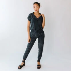 Navy Pinstripe Collar Jumpsuit
