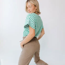 Boxy Tee, Green Stripe -Albionfit Store 369A7226final