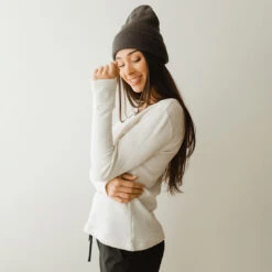 Waffle Long Sleeve Crew, Oatmeal -Albionfit Store 369A8238final