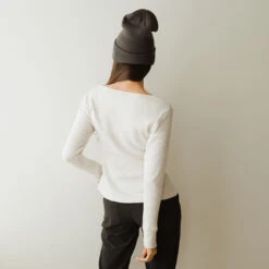 Waffle Long Sleeve Crew, Oatmeal -Albionfit Store 369A8256final