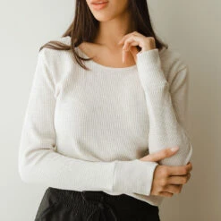 Waffle Long Sleeve Crew, Oatmeal -Albionfit Store 369A8290final 102c0427 3fdc 41cb 8861 05e23683ee4b