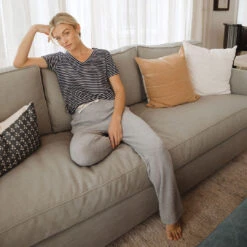 Basic V Neck Tee, Navy And White Stripe -Albionfit Store 369A8313final 1