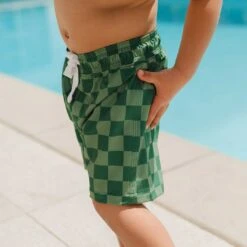Green Check Jr. Swim Trunks -Albionfit Store 369A8633final