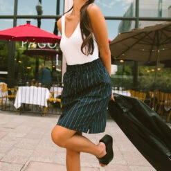 The Away Skirt, Navy Pinstripe -Albionfit Store 369A8774final