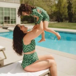 Mini Rash Guard And Shorts Set, Green Check -Albionfit Store 369A8918final