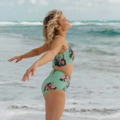 Rose Mint Smocked High-Waisted Bottoms -Albionfit Store 369A9010