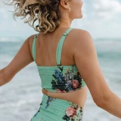 Charlotte Smocked Crop, Rose Mint -Albionfit Store 369A9044final