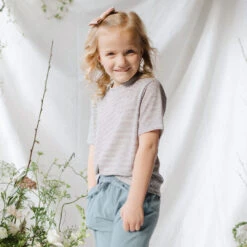 Mini Basic Tee, Grey Micro Stripe -Albionfit Store 369A9334final