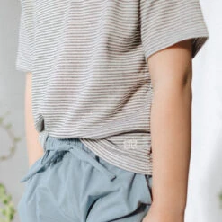 Mini Basic Tee, Grey Micro Stripe -Albionfit Store 369A9343final