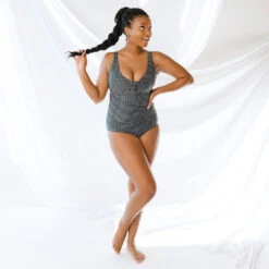 Black Checkers Top Knot One-Piece -Albionfit Store 369A9754final