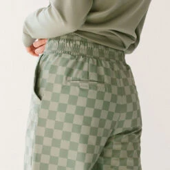 Audrey Wide Leg Pants, Olive Checkers -Albionfit Store 369A9828final