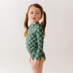 Mini Rash Guard Two-Piece Set, Green Check -Albionfit Store 369A9994finnal 1