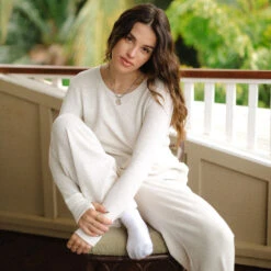 Waffle Long Sleeve Crew, Oatmeal -Albionfit Store 369A9996final