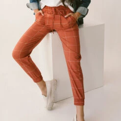 Destination Joggers, Rust Windowpane -Albionfit Store 4 closeup