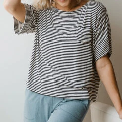 Relaxed Tee, Ivory And Black Stripe -Albionfit Store 69A8837final 1