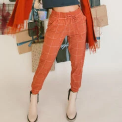 Destination Joggers, Rust Windowpane -Albionfit Store 7 closeup