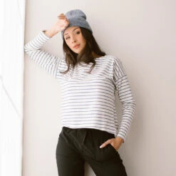 Long Sleeve Tee, Indigo Venice Stripe -Albionfit Store 89A3244 1