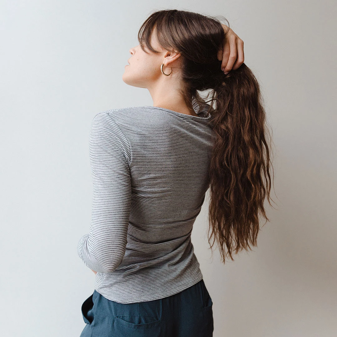 Grey Micro Stripe Henley 4 Grey Micro Stripe Henley - Image 2