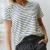 Basic V Neck Tee, Black Venice Stripe -Albionfit Store BASIC V NECK BLACK VENICE STRIPE 9 1