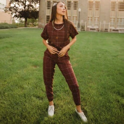 Boss Crop Tee, Maroon Windowpane -Albionfit Store BOSS CROP MAROON WINDOWPANE 9 7c2c8e3c 0a15 4a90 a9b1 672fb5cd32c5