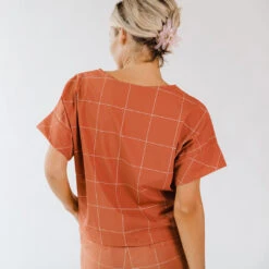 Boss Crop Tee, Rust Windowpane -Albionfit Store BOSS CROP RUST WINDOWPANE WEB 3