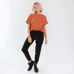 Boss Crop Tee, Rust Windowpane -Albionfit Store BOSS CROP RUST WINDOWPANE WEB 6