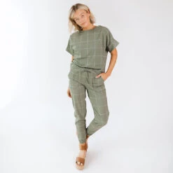 Boss Crop Tee, Sage Windowpane -Albionfit Store BOSS CROP SAGE WINDOWPANE 3