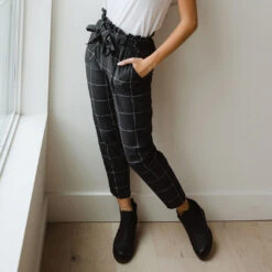 Black Windowpane Bow Belt Capri -Albionfit Store BOW BELT CAPRI BLACK WINDOWPANE 1