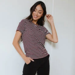 Boyfriend Tee, Burgundy And Black Stripe