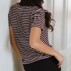 Boyfriend Tee, Burgundy And Black Stripe -Albionfit Store BOYFRIEND TEE BURGUNDY AND BLACK STRIPE WEB 5
