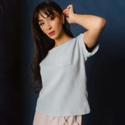 Atlas Ribbed Blouse, Grey