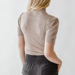 Puff Sleeve Tee, Taupe Stripe -Albionfit Store DSC 0100 web