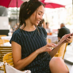 Navy Pinstripe Going Places Dress -Albionfit Store I2A8439final