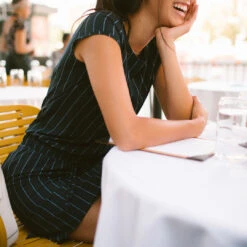 Navy Pinstripe Going Places Dress -Albionfit Store I2A8457final