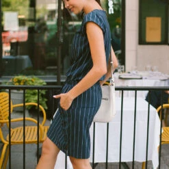 Navy Pinstripe Going Places Dress -Albionfit Store I2A8584final