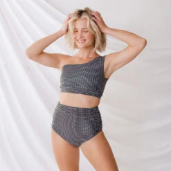 Black Checkers Ruched High-Waisted Bottoms -Albionfit Store RUCHED HW BOTTOMS BLACK CHECKERS 5