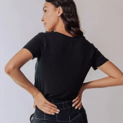 Basic V Neck Tee, Bamboo Black -Albionfit Store blacktee 2i