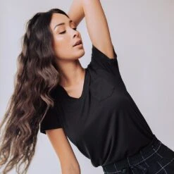 Basic V Neck Tee, Bamboo Black -Albionfit Store blacktee iiiiiiiiiiiiiii 1