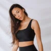 Matte Black Olivia Swim Crop -Albionfit Store blacktop close side all