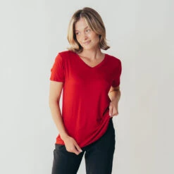 Basic V Neck Tee, Red