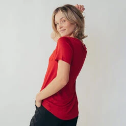 Basic V Neck Tee, Red -Albionfit Store leisureshoot redshirttee5